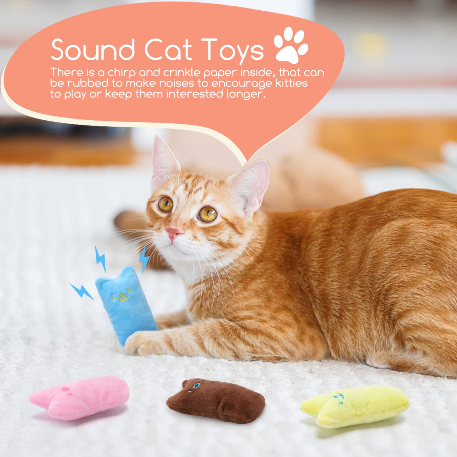 Nobleza Kitten Toys For Indoor Cats, 4 Pack Catnip Cat Teething Chew Toys With Crinkle Paper, Soft Plush Interactive Toy Funny C